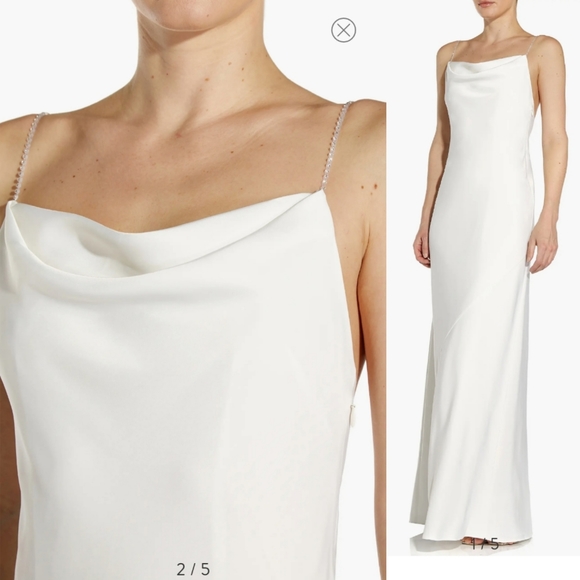 NWT Aidan Mattox Cowl Neck Crystal Straps Satin Gown in Ivory 6 - Picture 2 of 11